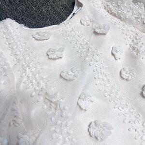 Selfie Leslie Maleny Mini Dress Womens Sz S Beige Pompom Embellished Fluted Hem